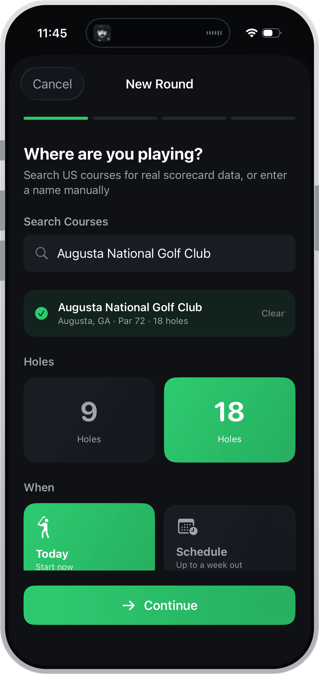 Set up a new round at your course