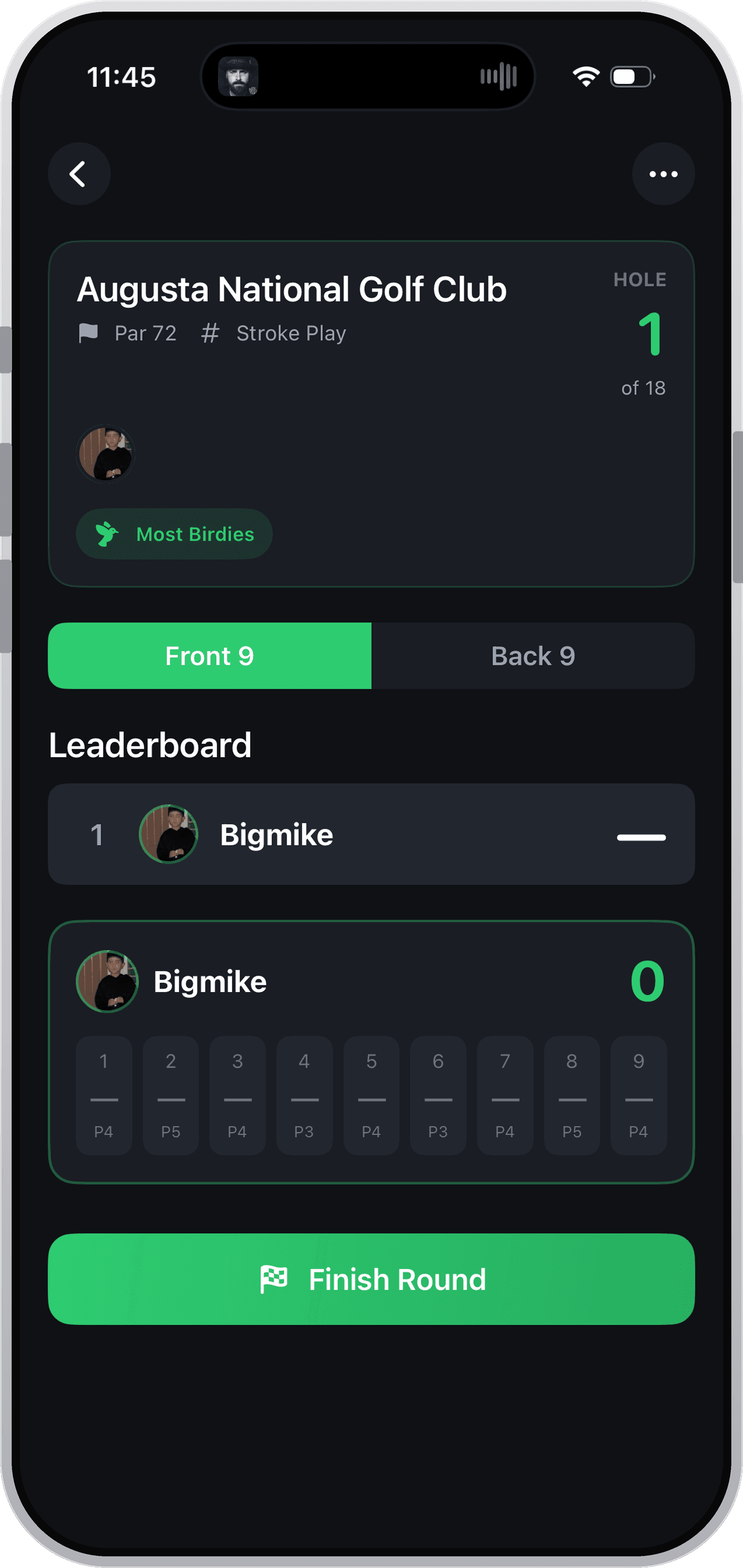 Live scorecard during a round