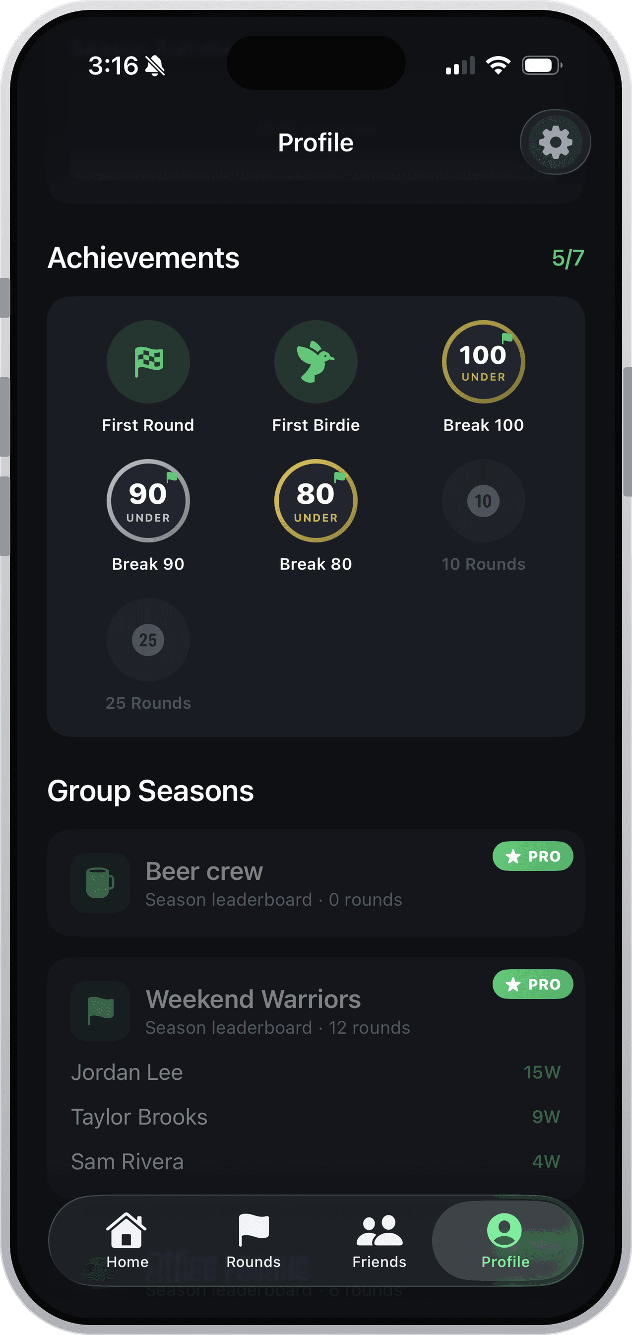 Achievements and group seasons